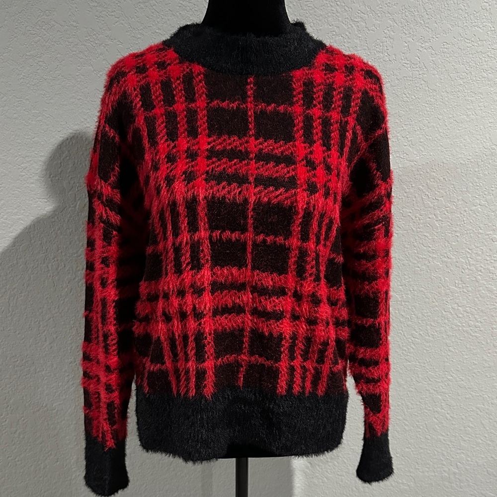 Time and Tru Red and Black Plaid Sweater